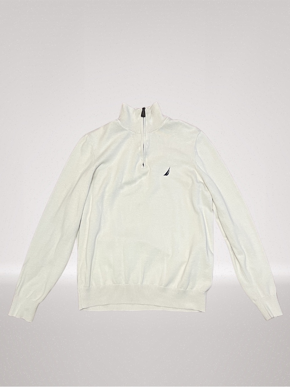 Nautica Women’s/Men’s Quarter Zip Sweater White Cotton Knit Pullover Size L